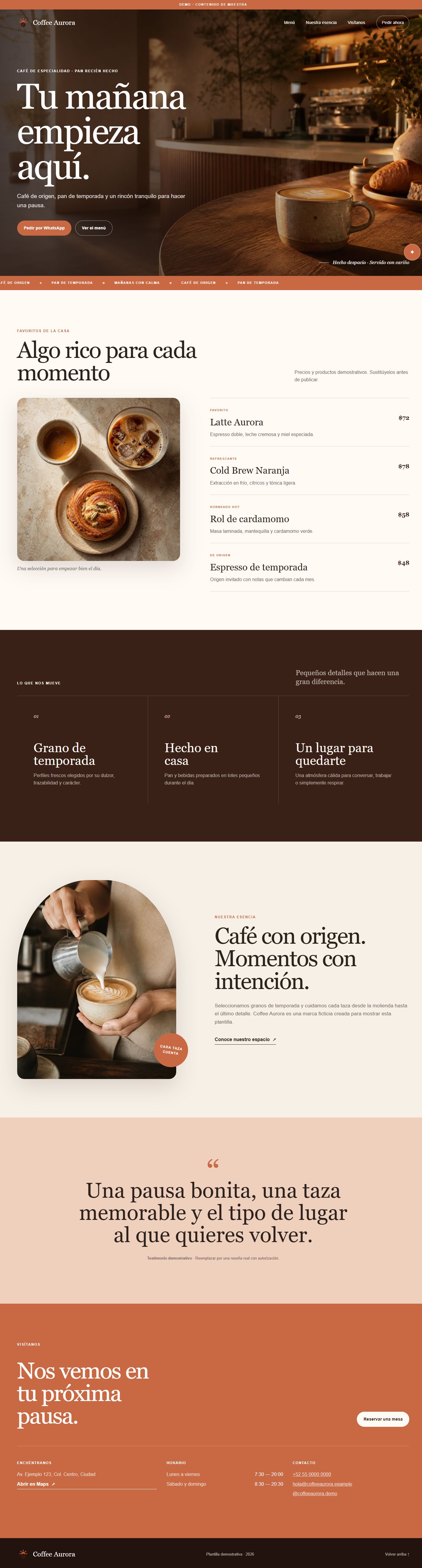 Sitio Coffee Aurora en computadora
